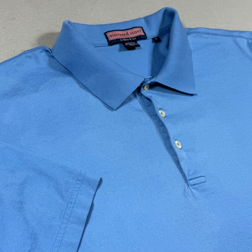 Vineyard Vines Mens Light Blue‎ Short Sleeve Pique Polo Shirt Whale Logo Large